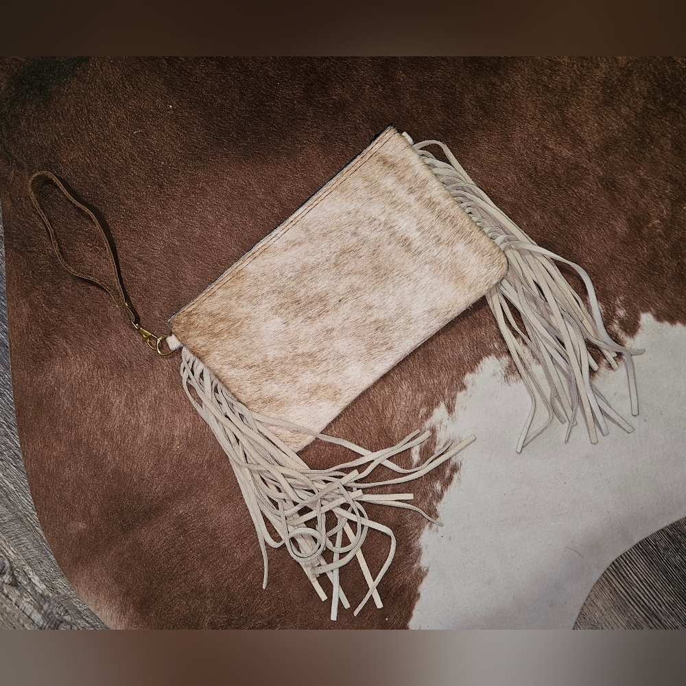 Fringed Tan Leather Wristlet